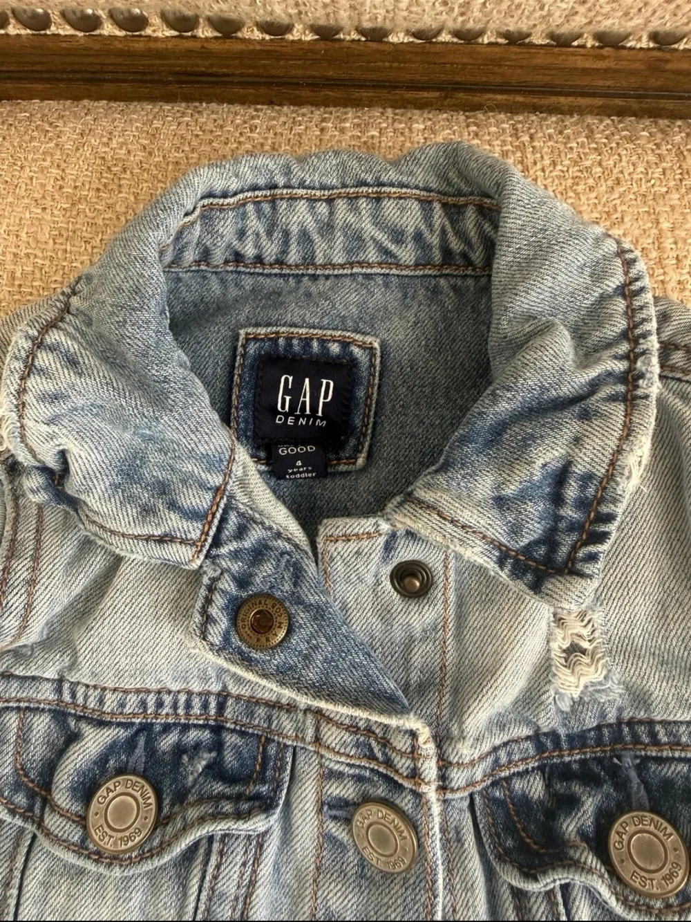 GAP Denim Jean jacket for 4T kids light washed distressed